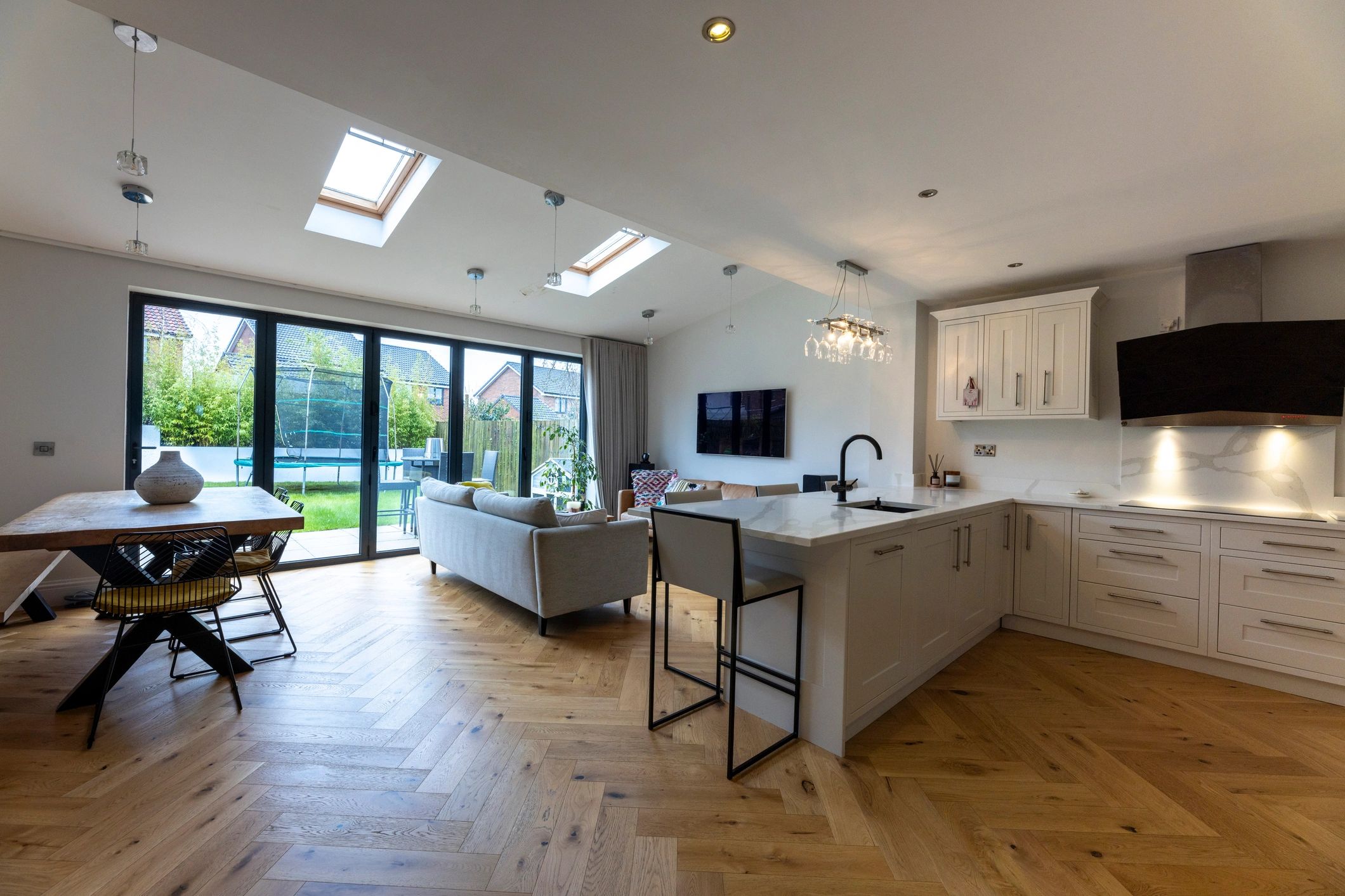 Open plan kitchen showing cabinetry layout
